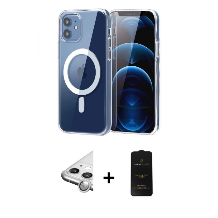 MARSİLYAN™- iPhone 11 Kılıf Ahenk Minimal Serisi - Siyah 6D Antistatik Mat Seramik Hayalet Nano Ekran Koruyucu + Raze Metal Kamera Lens - GS