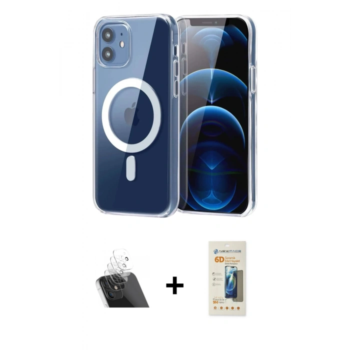 MARSİLYAN™- iPhone 11 Kılıf Ahenk Minimal Serisi - Siyah 6D Mat Seramik Hayalet Nano Ekran Koruyucu + Kamera Lens Koruma Cam - SF