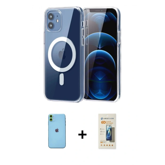 MARSİLYAN™- iPhone 11 Kılıf Ahenk Minimal Serisi - Siyah 6D Mat Seramik Hayalet Nano Ekran Koruyucu + Neon Fosforlu Kamera Lens - YL