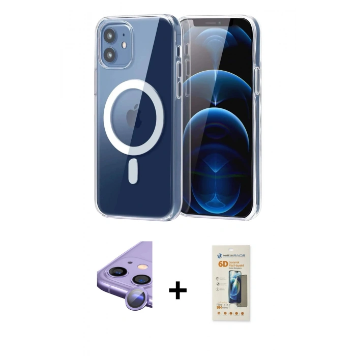 MARSİLYAN™- iPhone 11 Kılıf Ahenk Minimal Serisi - Siyah 6D Mat Seramik Hayalet Nano Ekran Koruyucu + Raze Metal Kamera Lens - MR