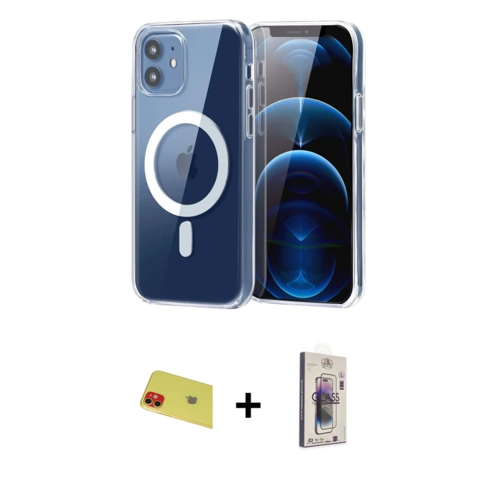 MARSİLYAN™- iPhone 11 Kılıf Ahenk Minimal Serisi - Siyah Bilvis 3D Cam Ekran Koruyucu + Rainbow Kamera Lens Koruma Cam - KI