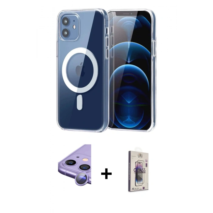 MARSİLYAN™- iPhone 11 Kılıf Ahenk Minimal Serisi - Siyah Bilvis 3D Cam Ekran Koruyucu + Raze Metal Kamera Lens - MR
