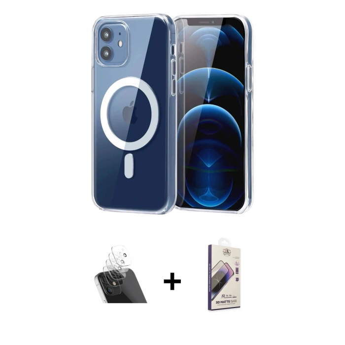 MARSİLYAN™- iPhone 11 Kılıf Ahenk Minimal Serisi - Siyah Bilvis 3D Mat Cam Ekran Koruyucu + Kamera Lens Koruma Cam - SF