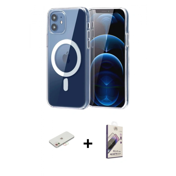 MARSİLYAN™- iPhone 11 Kılıf Ahenk Minimal Serisi - Siyah Bilvis 3D Mat Cam Ekran Koruyucu + Renkli Kamera Lens Koruma Cam - YL