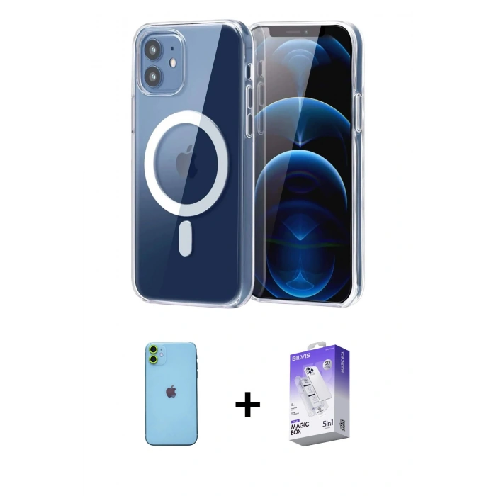 MARSİLYAN™- iPhone 11 Kılıf Ahenk Minimal Serisi - Siyah Bilvis 5in1 3D Magic Cam Ekran Koruyucu + Neon Fosforlu Kamera Lens - YL