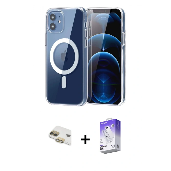 MARSİLYAN™- iPhone 11 Kılıf Ahenk Minimal Serisi - Siyah Bilvis 5in1 3D Magic Cam Ekran Koruyucu + Pers Alüminyum Kamera Lens - GD