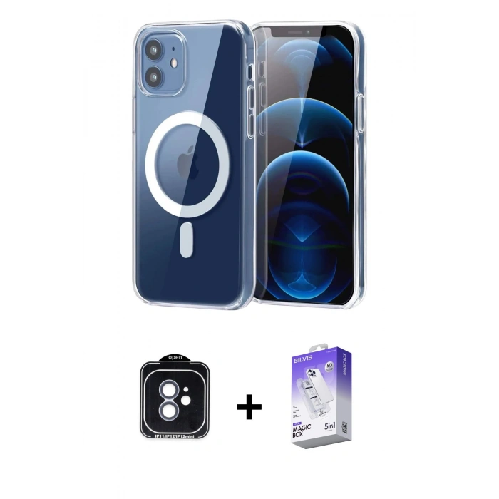 MARSİLYAN™- iPhone 11 Kılıf Ahenk Minimal Serisi - Siyah Bilvis 5in1 3D Magic Cam Ekran Koruyucu + PVD Metal Kamera Lens - MI