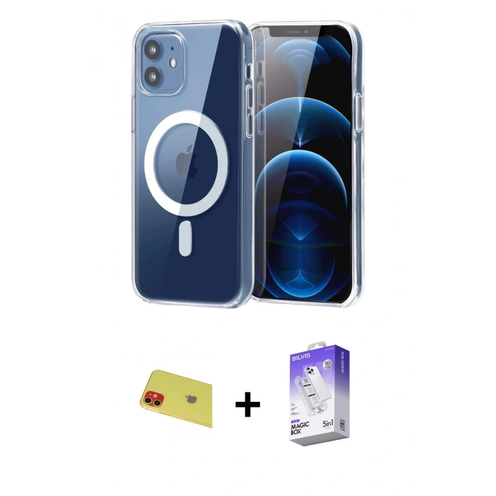 MARSİLYAN™- iPhone 11 Kılıf Ahenk Minimal Serisi - Siyah Bilvis 5in1 3D Magic Cam Ekran Koruyucu + Rainbow Kamera Lens Koruma Cam - KI