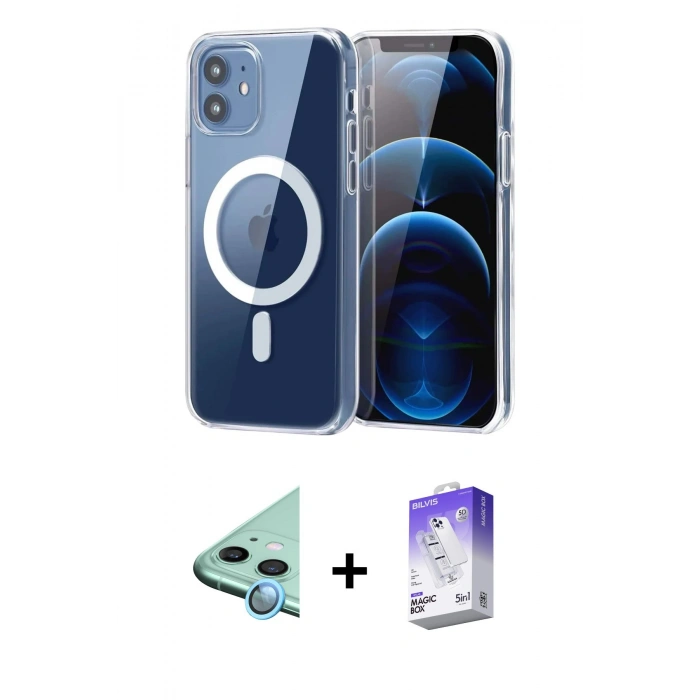 MARSİLYAN™- iPhone 11 Kılıf Ahenk Minimal Serisi - Siyah Bilvis 5in1 3D Magic Cam Ekran Koruyucu + Raze Metal Kamera Lens - MI