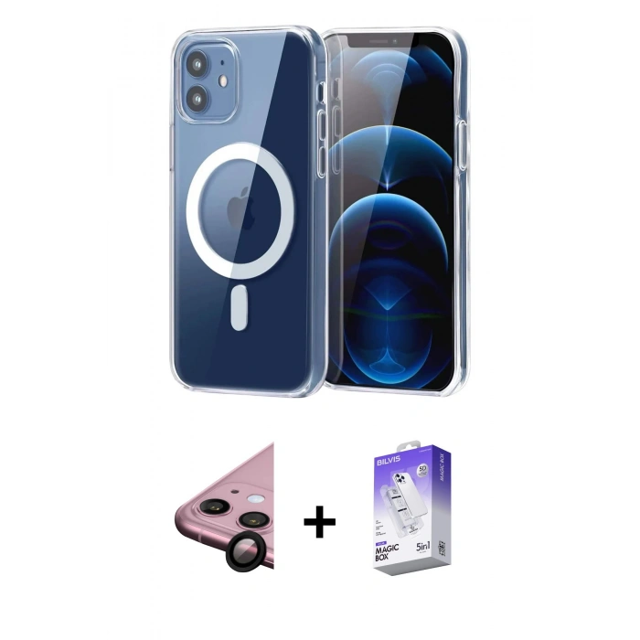 MARSİLYAN™- iPhone 11 Kılıf Ahenk Minimal Serisi - Siyah Bilvis 5in1 3D Magic Cam Ekran Koruyucu + Raze Metal Kamera Lens - SH