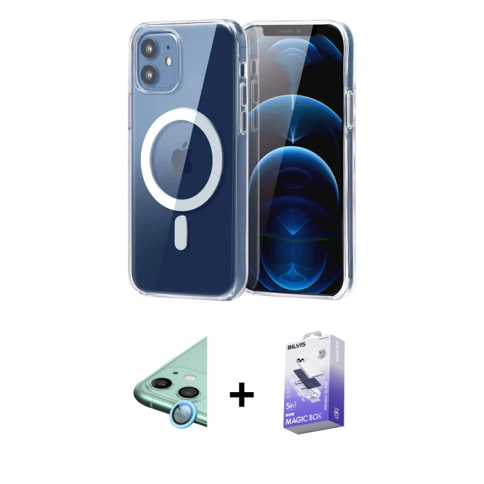 MARSİLYAN™- iPhone 11 Kılıf Ahenk Minimal Serisi - Siyah Bilvis 5in1 5D Magic Hayalet Cam Ekran Koruyucu + Raze Metal Kamera Lens - MI