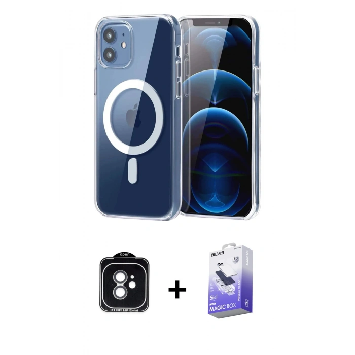 MARSİLYAN™- iPhone 11 Kılıf Ahenk Minimal Serisi - Siyah Bilvis 5in1 5D Magic Hayalet Cam Ekran Koruyucu + PVD Metal Kamera Lens - YL