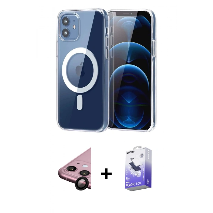 MARSİLYAN™- iPhone 11 Kılıf Ahenk Minimal Serisi - Siyah Bilvis 5in1 5D Magic Hayalet Cam Ekran Koruyucu + Raze Metal Kamera Lens - SH