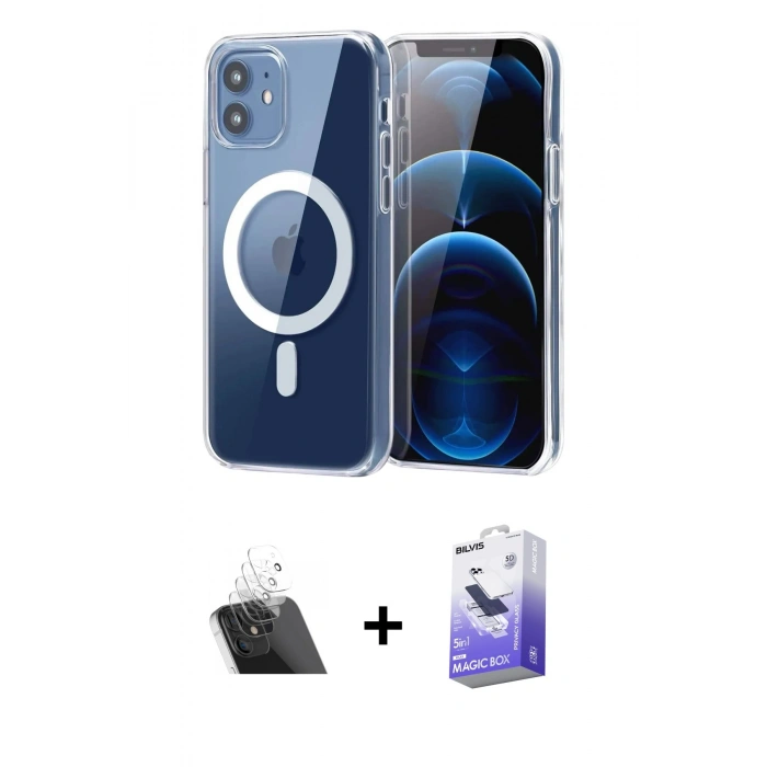 MARSİLYAN™- iPhone 11 Kılıf Ahenk Minimal Serisi - Siyah Bilvis 5in1 5D Magic Hayalet Cam Ekran Koruyucu + Kamera Lens Koruma Cam - SF