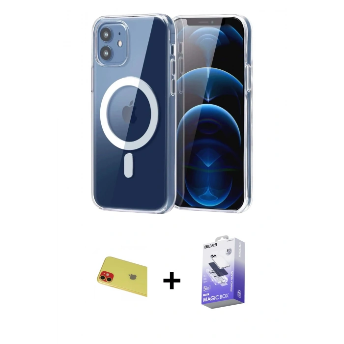 MARSİLYAN™- iPhone 11 Kılıf Ahenk Minimal Serisi - Siyah Bilvis 5in1 5D Magic Hayalet Cam Ekran Koruyucu + Rainbow Kamera Lens Koruma Cam - KI