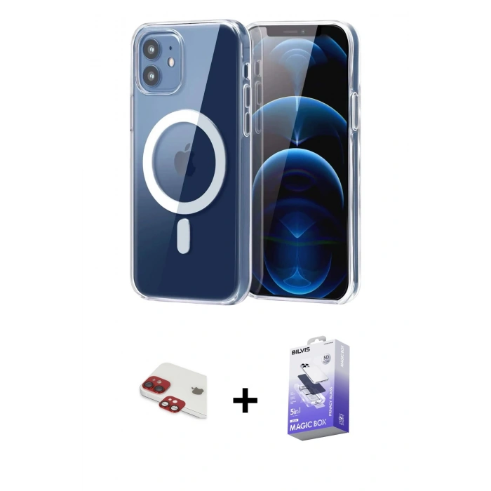 MARSİLYAN™- iPhone 11 Kılıf Ahenk Minimal Serisi - Siyah Bilvis 5in1 5D Magic Hayalet Cam Ekran Koruyucu + Pers Alüminyum Kamera Lens - KI