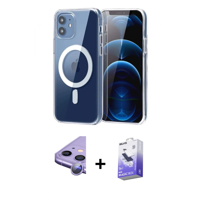 MARSİLYAN™- iPhone 11 Kılıf Ahenk Minimal Serisi - Siyah Bilvis 5in1 5D Magic Hayalet Cam Ekran Koruyucu + Raze Metal Kamera Lens - MR