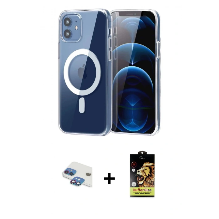 MARSİLYAN™- iPhone 11 Kılıf Ahenk Minimal Serisi - Siyah Buffer Cam Ekran Koruyucu + Pers Alüminyum Kamera Lens - GI