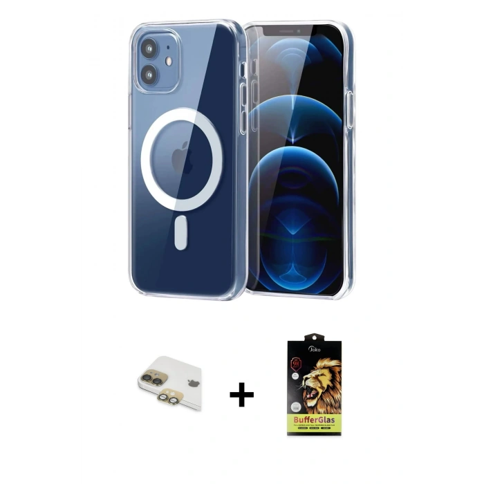 MARSİLYAN™- iPhone 11 Kılıf Ahenk Minimal Serisi - Siyah Buffer Cam Ekran Koruyucu + Pers Alüminyum Kamera Lens - GD