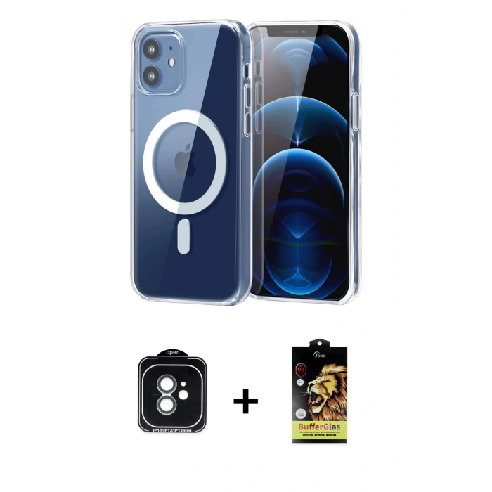 MARSİLYAN™- iPhone 11 Kılıf Ahenk Minimal Serisi - Siyah Buffer Cam Ekran Koruyucu + PVD Metal Kamera Lens - YL