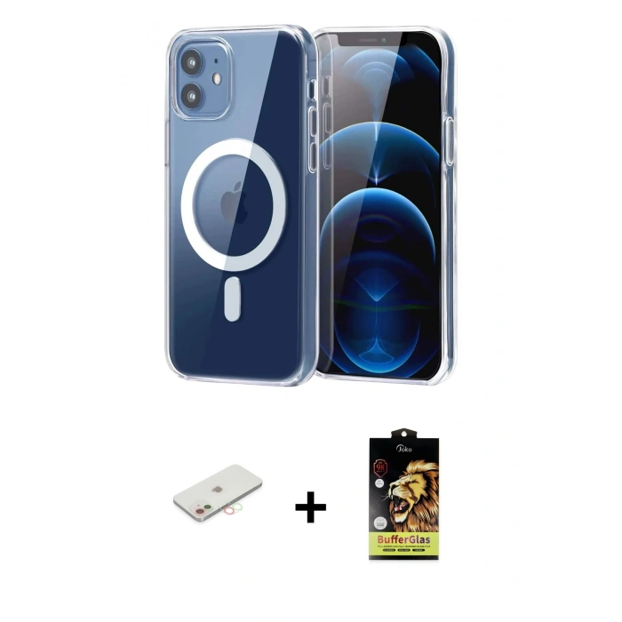 MARSİLYAN™- iPhone 11 Kılıf Ahenk Minimal Serisi - Siyah Buffer Cam Ekran Koruyucu + Renkli Kamera Lens Koruma Cam - YL