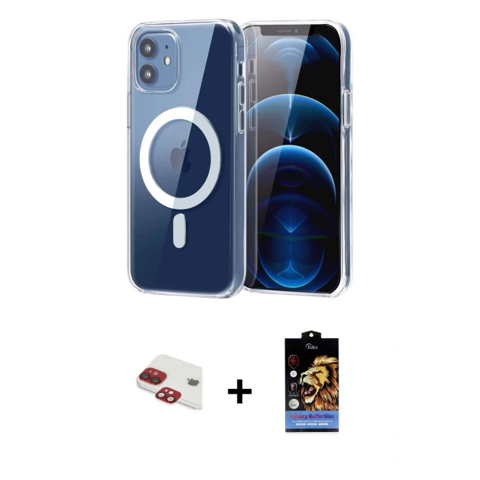 MARSİLYAN™- iPhone 11 Kılıf Ahenk Minimal Serisi - Siyah Buffer Hayalet Cam Ekran Koruyucu + Pers Alüminyum Kamera Lens - KI