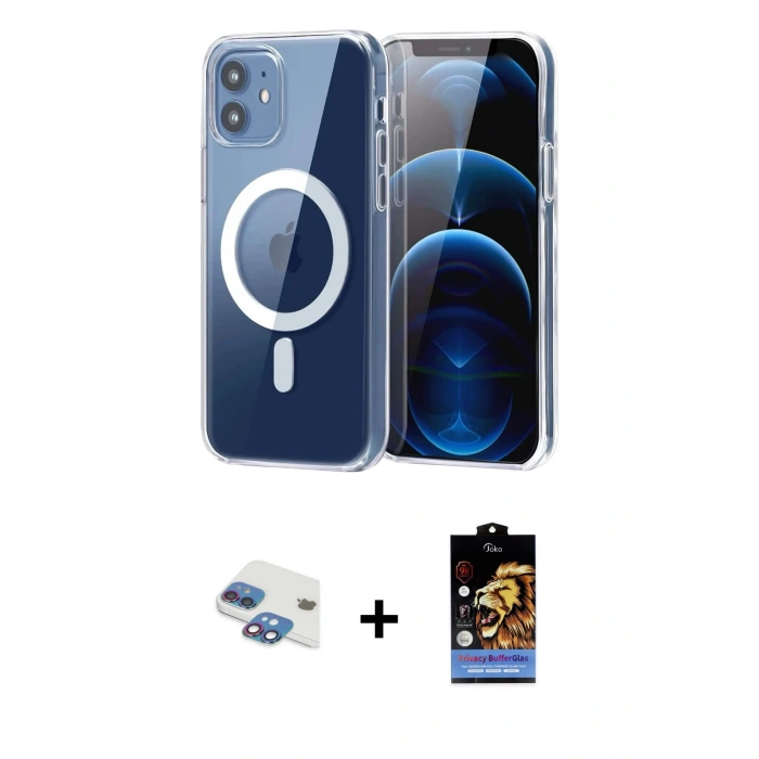 MARSİLYAN™- iPhone 11 Kılıf Ahenk Minimal Serisi - Siyah Buffer Hayalet Cam Ekran Koruyucu + Pers Alüminyum Kamera Lens - GI