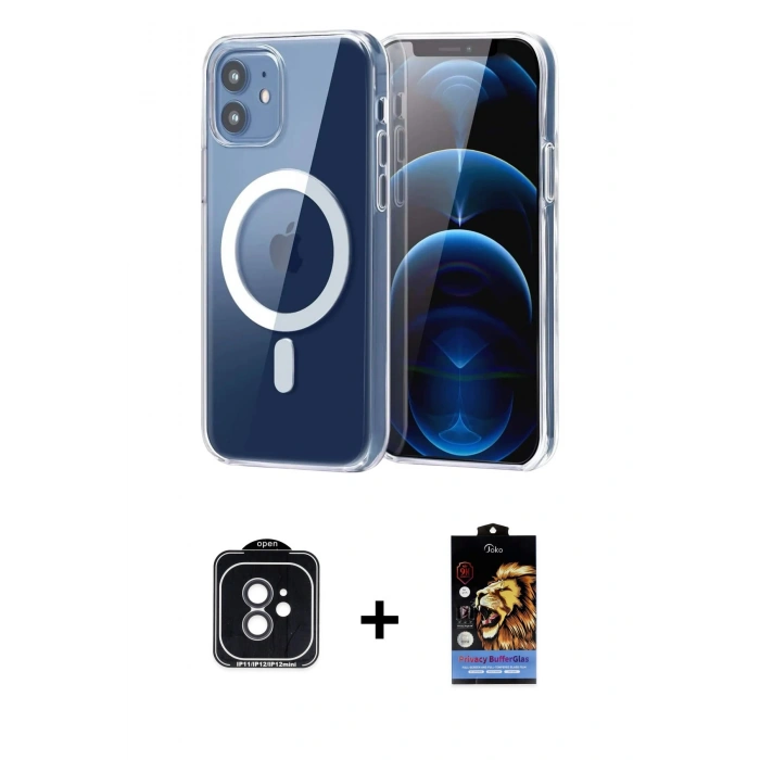 MARSİLYAN™- iPhone 11 Kılıf Ahenk Minimal Serisi - Siyah Buffer Hayalet Cam Ekran Koruyucu + PVD Metal Kamera Lens - SH