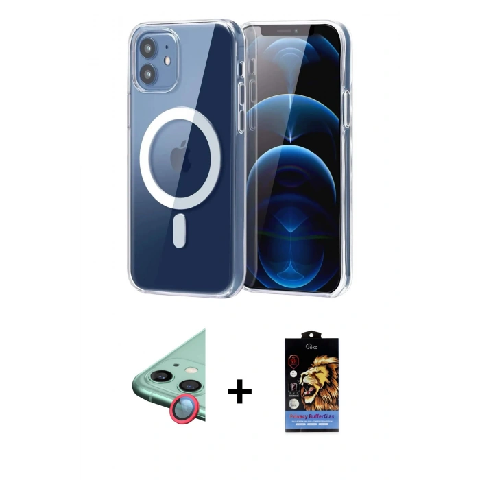 MARSİLYAN™- iPhone 11 Kılıf Ahenk Minimal Serisi - Siyah Buffer Hayalet Cam Ekran Koruyucu + Raze Metal Kamera Lens - KI
