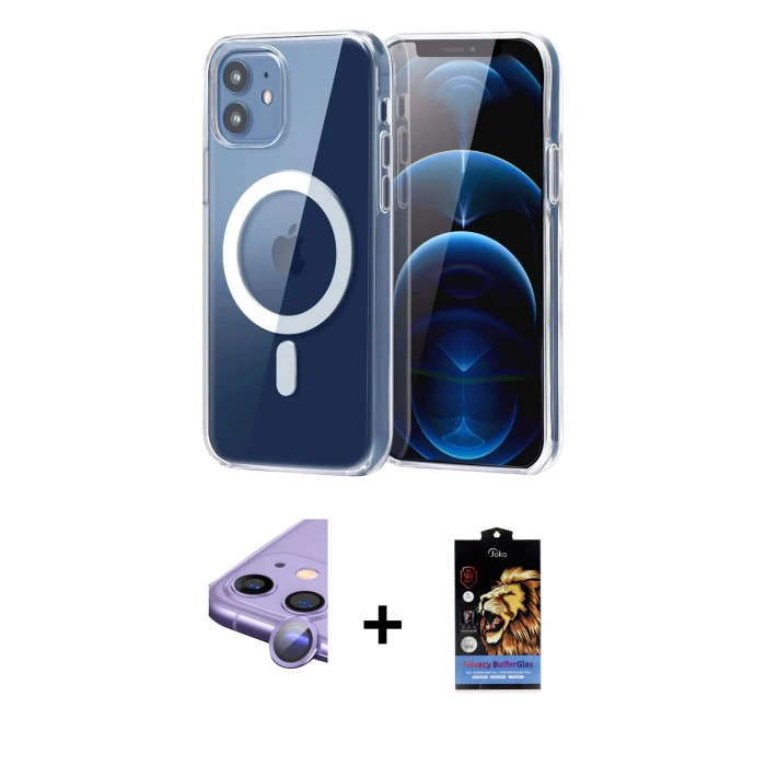 MARSİLYAN™- iPhone 11 Kılıf Ahenk Minimal Serisi - Siyah Buffer Hayalet Cam Ekran Koruyucu + Raze Metal Kamera Lens - MR