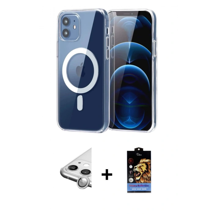 MARSİLYAN™- iPhone 11 Kılıf Ahenk Minimal Serisi - Siyah Buffer Hayalet Cam Ekran Koruyucu + Raze Metal Kamera Lens - GS