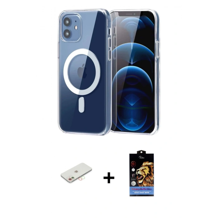 MARSİLYAN™- iPhone 11 Kılıf Ahenk Minimal Serisi - Siyah Buffer Hayalet Cam Ekran Koruyucu + Renkli Kamera Lens Koruma Cam - YL
