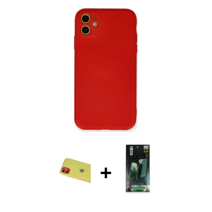 MARSİLYAN™- iPhone 11 Kılıf Ahenk Serisi - Şeffaf 360 Full Body Arka Koruyucu + Rainbow Kamera Lens Koruma Cam - KI