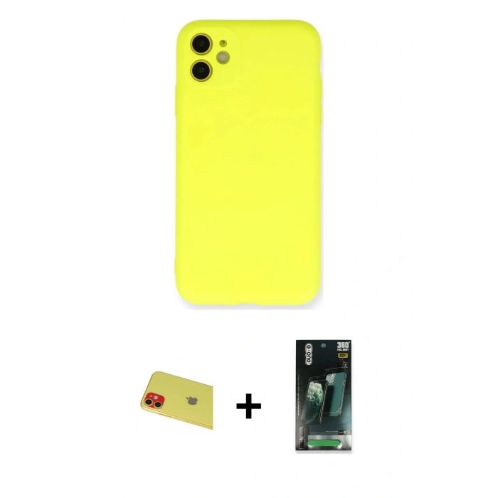 MARSİLYAN™- iPhone 11 Kılıf Ahenk Serisi - Şeffaf 360 Full Body Arka Koruyucu + Rainbow Kamera Lens Koruma Cam - KI