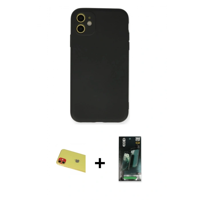 MARSİLYAN™- iPhone 11 Kılıf Ahenk Serisi - Şeffaf 360 Full Body Arka Koruyucu + Rainbow Kamera Lens Koruma Cam - KI