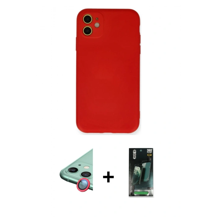 MARSİLYAN™- iPhone 11 Kılıf Ahenk Serisi - Şeffaf 360 Full Body Arka Koruyucu + Raze Metal Kamera Lens - KI