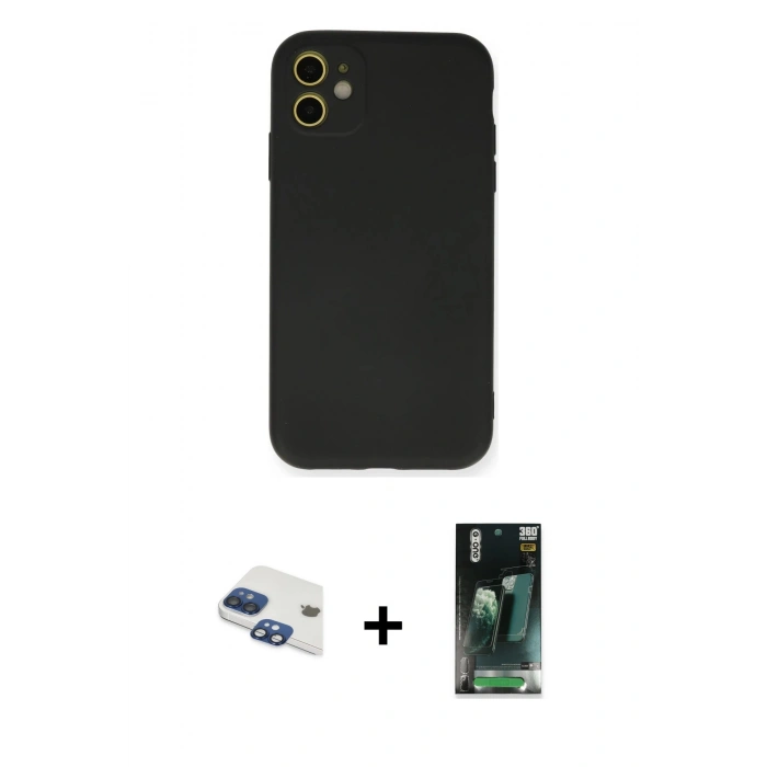 MARSİLYAN™- iPhone 11 Kılıf Ahenk Serisi - Şeffaf 360 Full Body Arka Koruyucu + Pers Alüminyum Kamera Lens - LT