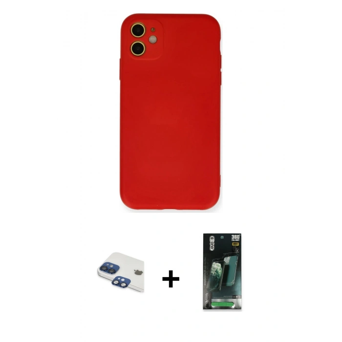 MARSİLYAN™- iPhone 11 Kılıf Ahenk Serisi - Şeffaf 360 Full Body Arka Koruyucu + Pers Alüminyum Kamera Lens - LT