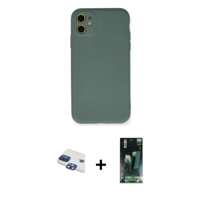 MARSİLYAN™- iPhone 11 Kılıf Ahenk Serisi - Şeffaf 360 Full Body Arka Koruyucu + Pers Alüminyum Kamera Lens - LT