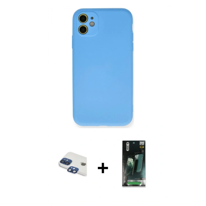 MARSİLYAN™- iPhone 11 Kılıf Ahenk Serisi - Şeffaf 360 Full Body Arka Koruyucu + Pers Alüminyum Kamera Lens - LT