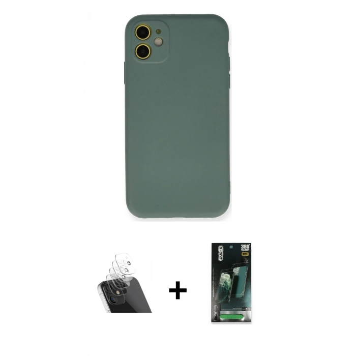 MARSİLYAN™- iPhone 11 Kılıf Ahenk Serisi - Şeffaf 360 Full Body Arka Koruyucu + Kamera Lens Koruma Cam - SF