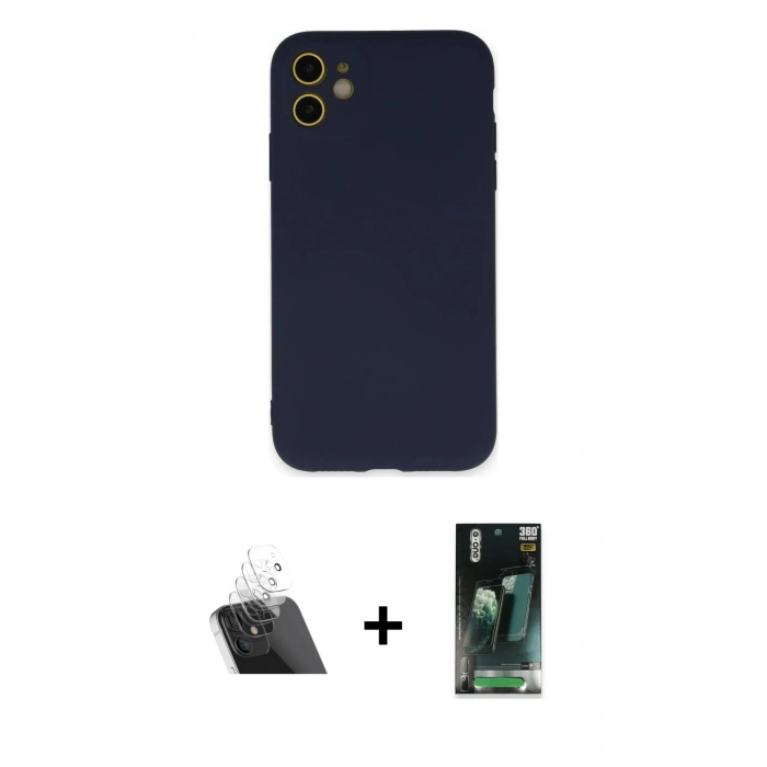 MARSİLYAN™- iPhone 11 Kılıf Ahenk Serisi - Şeffaf 360 Full Body Arka Koruyucu + Kamera Lens Koruma Cam - SF