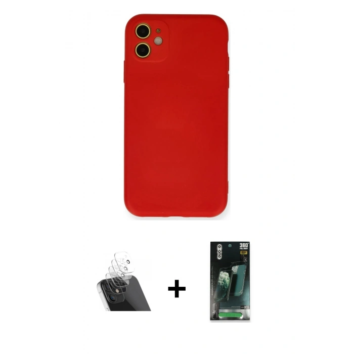 MARSİLYAN™- iPhone 11 Kılıf Ahenk Serisi - Şeffaf 360 Full Body Arka Koruyucu + Kamera Lens Koruma Cam - SF