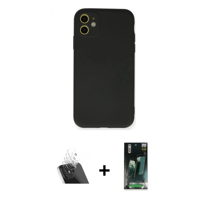 MARSİLYAN™- iPhone 11 Kılıf Ahenk Serisi - Şeffaf 360 Full Body Arka Koruyucu + Kamera Lens Koruma Cam - SF