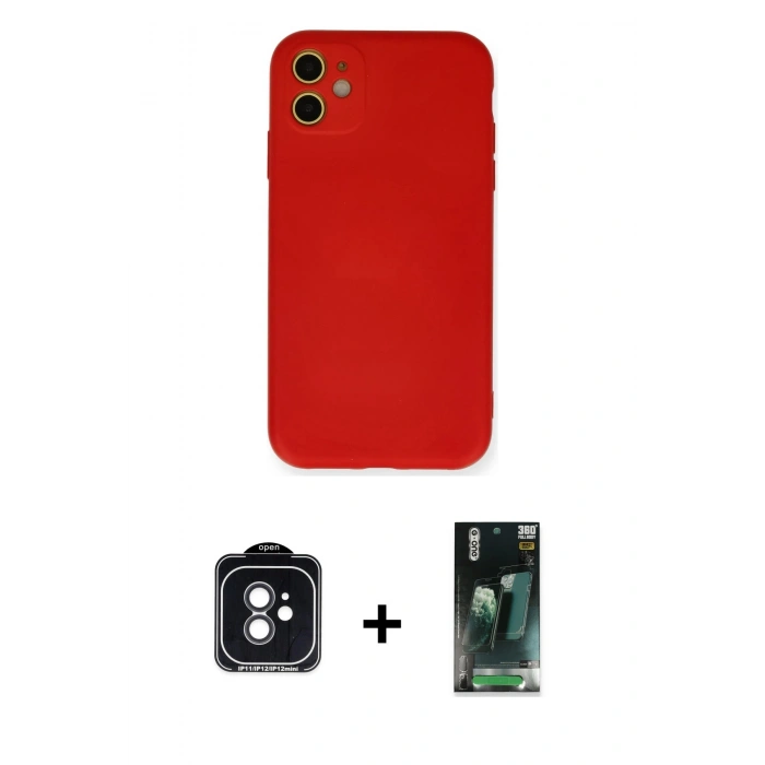 MARSİLYAN™- iPhone 11 Kılıf Ahenk Serisi - Şeffaf 360 Full Body Arka Koruyucu + PVD Metal Kamera Lens - SH