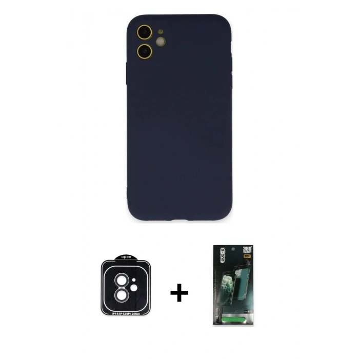 MARSİLYAN™- iPhone 11 Kılıf Ahenk Serisi - Şeffaf 360 Full Body Arka Koruyucu + PVD Metal Kamera Lens - SH