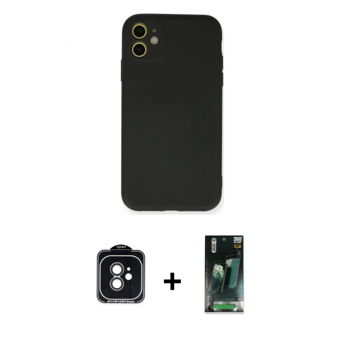 MARSİLYAN™- iPhone 11 Kılıf Ahenk Serisi - Şeffaf 360 Full Body Arka Koruyucu + PVD Metal Kamera Lens - SH