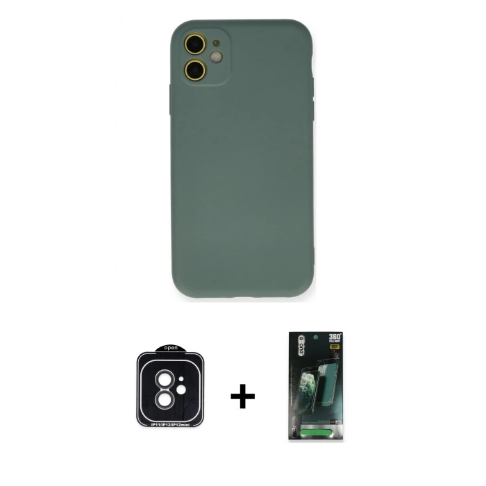 MARSİLYAN™- iPhone 11 Kılıf Ahenk Serisi - Şeffaf 360 Full Body Arka Koruyucu + PVD Metal Kamera Lens - SH