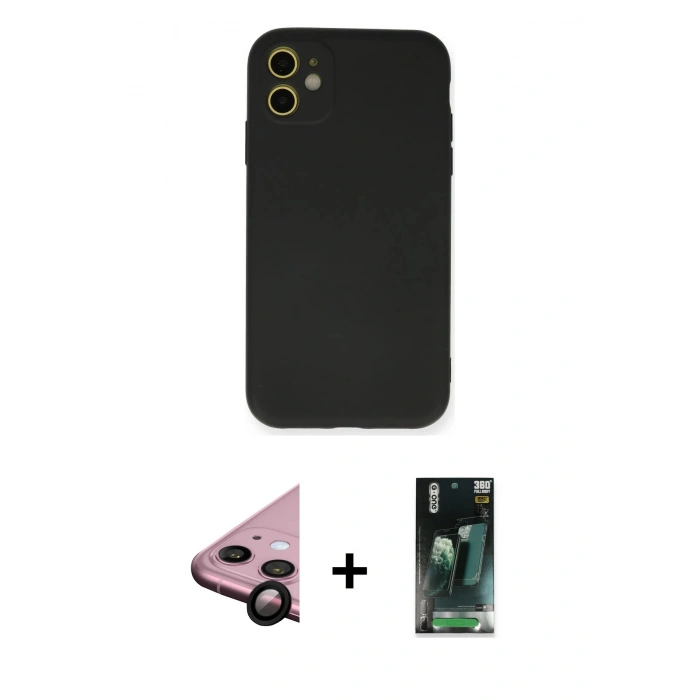 MARSİLYAN™- iPhone 11 Kılıf Ahenk Serisi - Şeffaf 360 Full Body Arka Koruyucu + Raze Metal Kamera Lens - SH