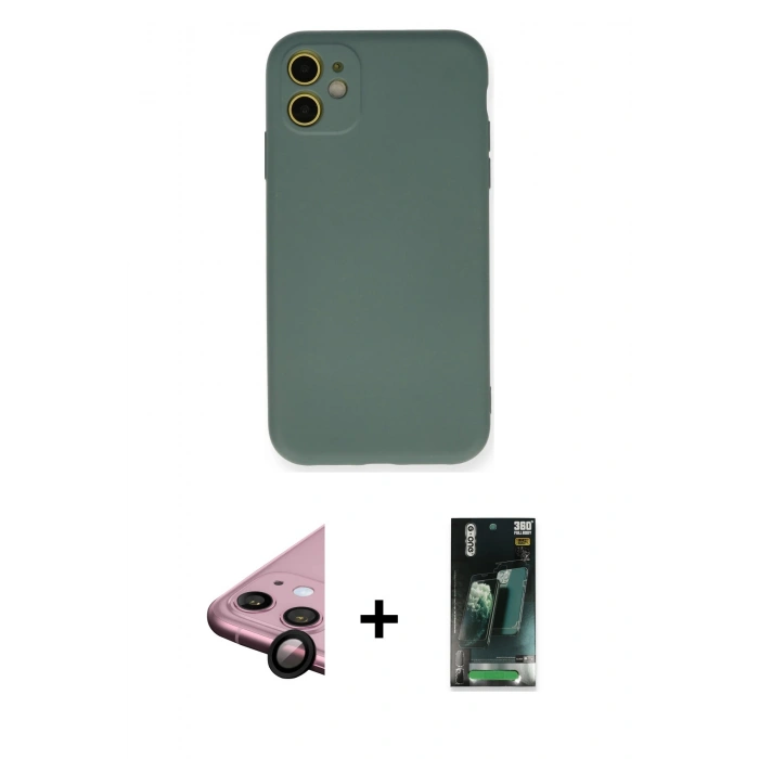 MARSİLYAN™- iPhone 11 Kılıf Ahenk Serisi - Şeffaf 360 Full Body Arka Koruyucu + Raze Metal Kamera Lens - SH